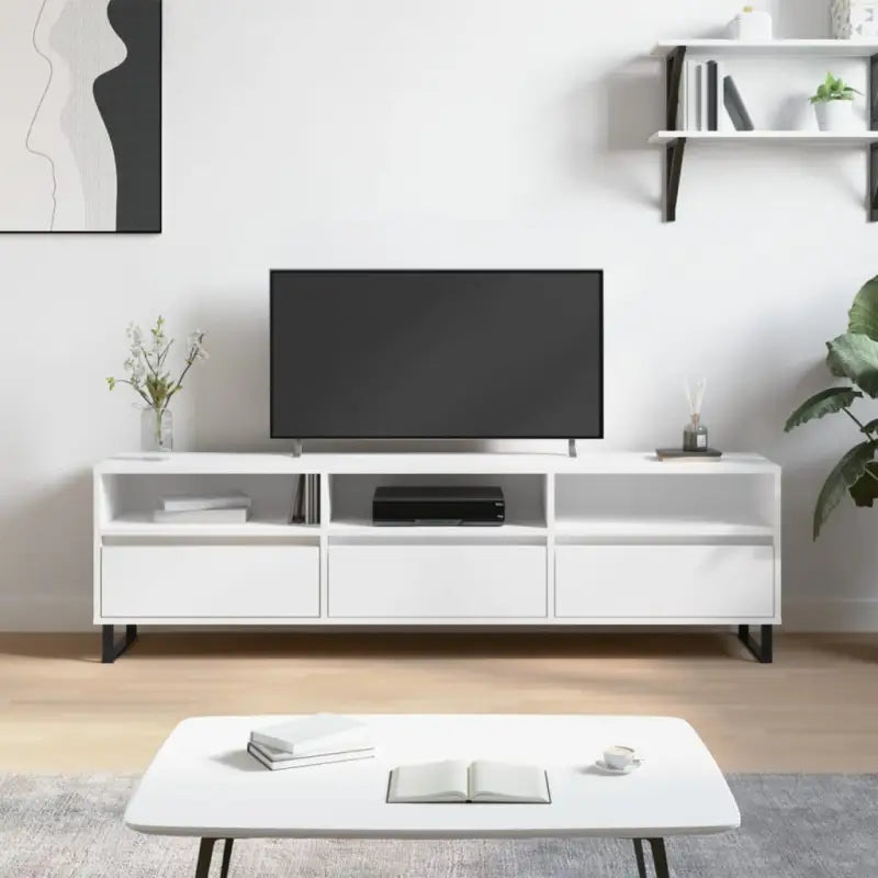 Tv-meubel met bewerkt hout en ijzeren poten met veel opbergruimte - Wit / 1 - Tv-meubels