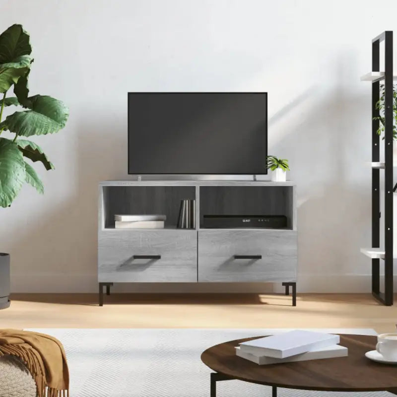 Tv-meubel met bewerkt hout en ijzeren poten voor een moderne look - Grijs sonoma / 1 - Tv-meubels