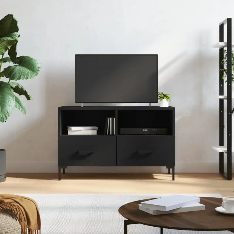 Tv-meubel met bewerkt hout en ijzeren poten voor een moderne look - Zwart / 1 - Tv-meubels