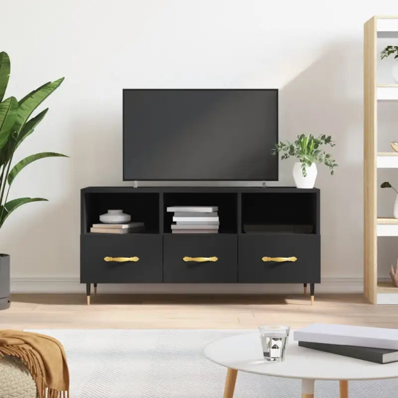 Tv-meubel met bewerkt hout en ijzeren poten voor een stijlvolle uitstraling - Zwart / 1 - Tv-meubels