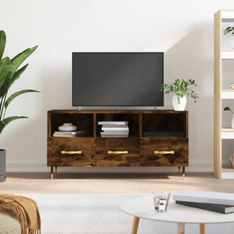 Tv-meubel met bewerkt hout en ijzeren poten voor een stijlvolle uitstraling - Gerookt eiken / 1 - Tv-meubels