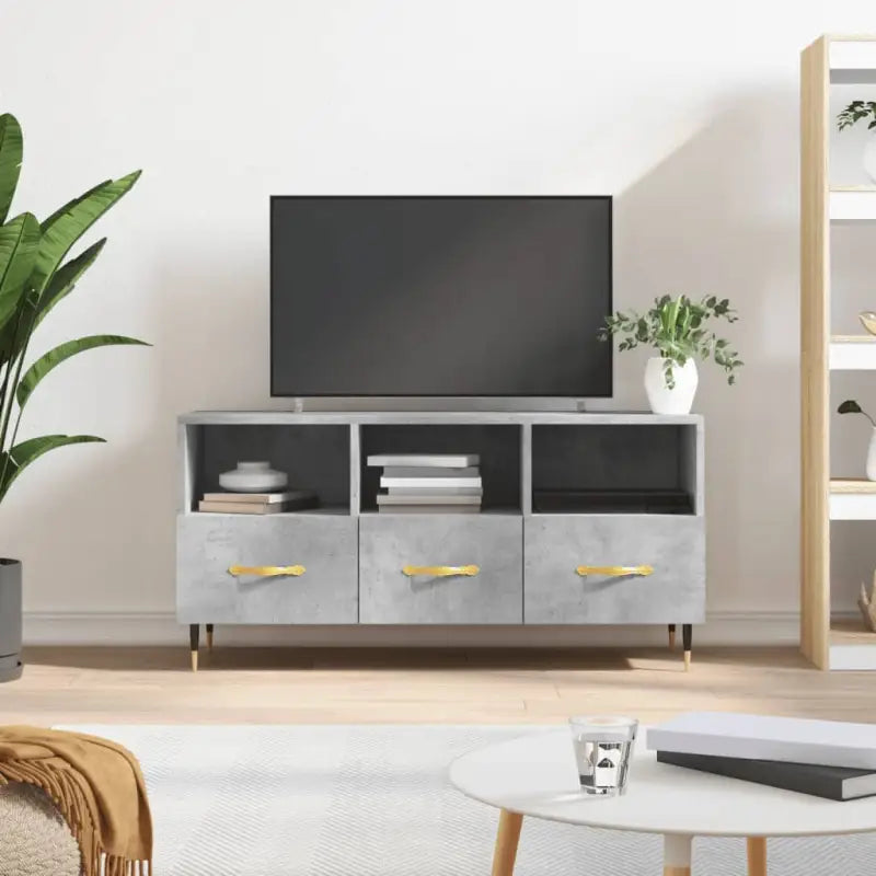 Tv-meubel met bewerkt hout en ijzeren poten voor een stijlvolle uitstraling - Betongrijs / 1 - Tv-meubels
