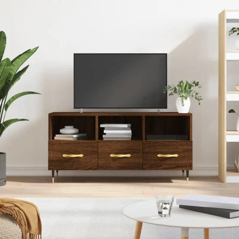 Tv-meubel met bewerkt hout en ijzeren poten voor een stijlvolle uitstraling - bruin eikenkleur / 1 - Tv-meubels
