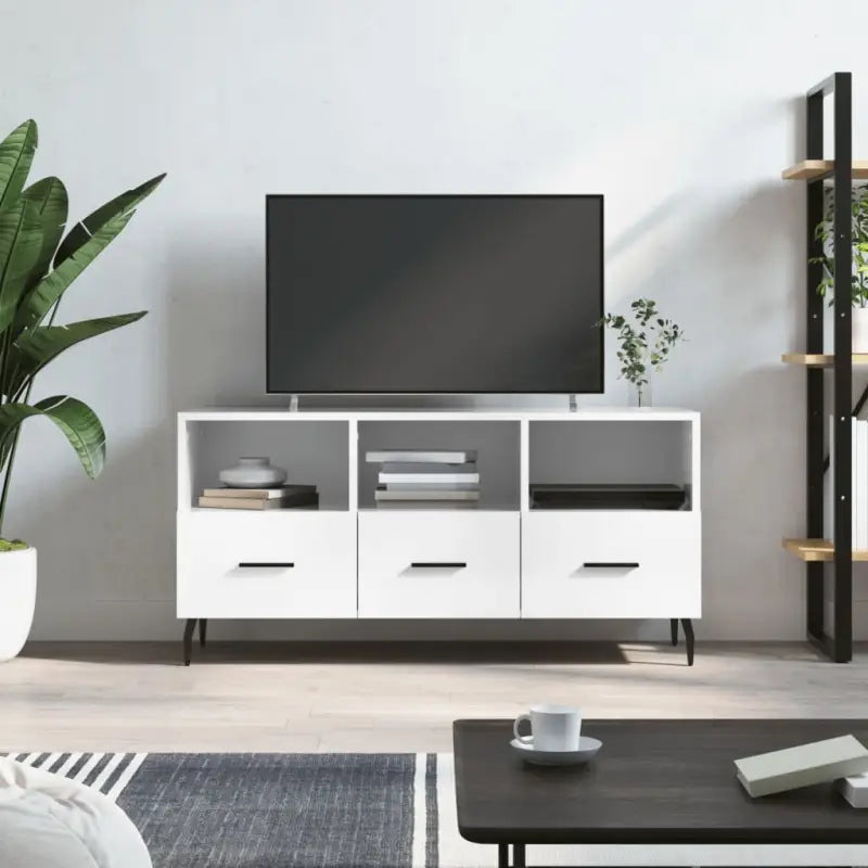Tv-meubel met bewerkt hout en ijzeren poten voor een trendy uitstraling - Hoogglans wit / 1 - Tv-meubels
