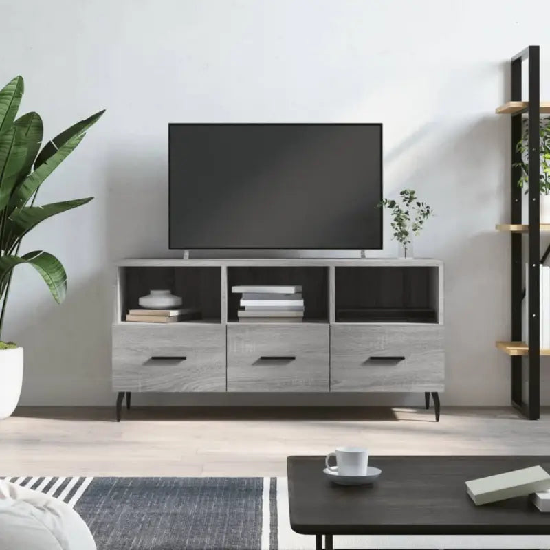 Tv-meubel met bewerkt hout en ijzeren poten voor een trendy uitstraling - Grijs sonoma / 1 - Tv-meubels