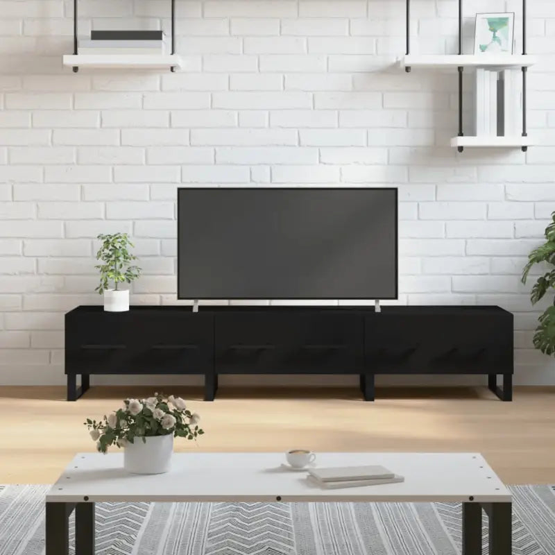 Tv-meubel met bewerkt hout en ijzeren poten voor een trendy uitstraling - Zwart / 1 - Tv-meubels