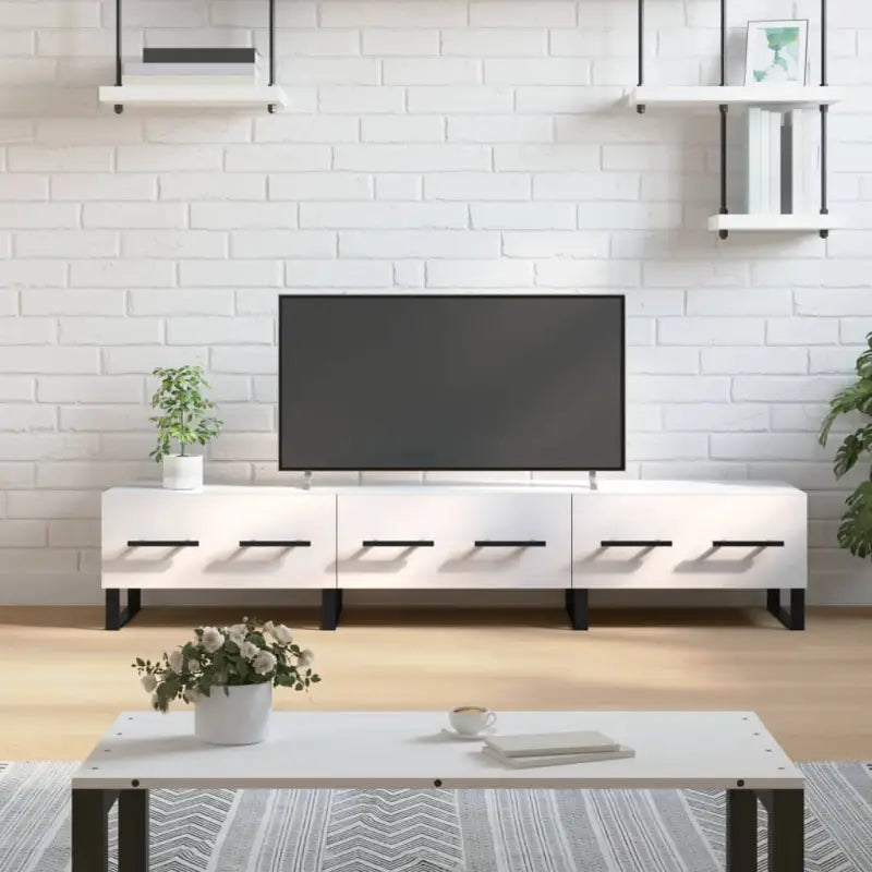Tv-meubel met bewerkt hout en ijzeren poten voor een trendy uitstraling - Hoogglans wit / 1 - Tv-meubels