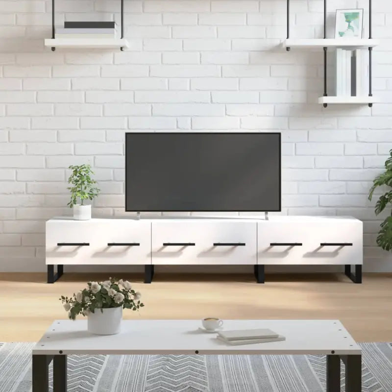 Tv-meubel met bewerkt hout en ijzeren poten voor een trendy uitstraling - Wit / 1 - Tv-meubels