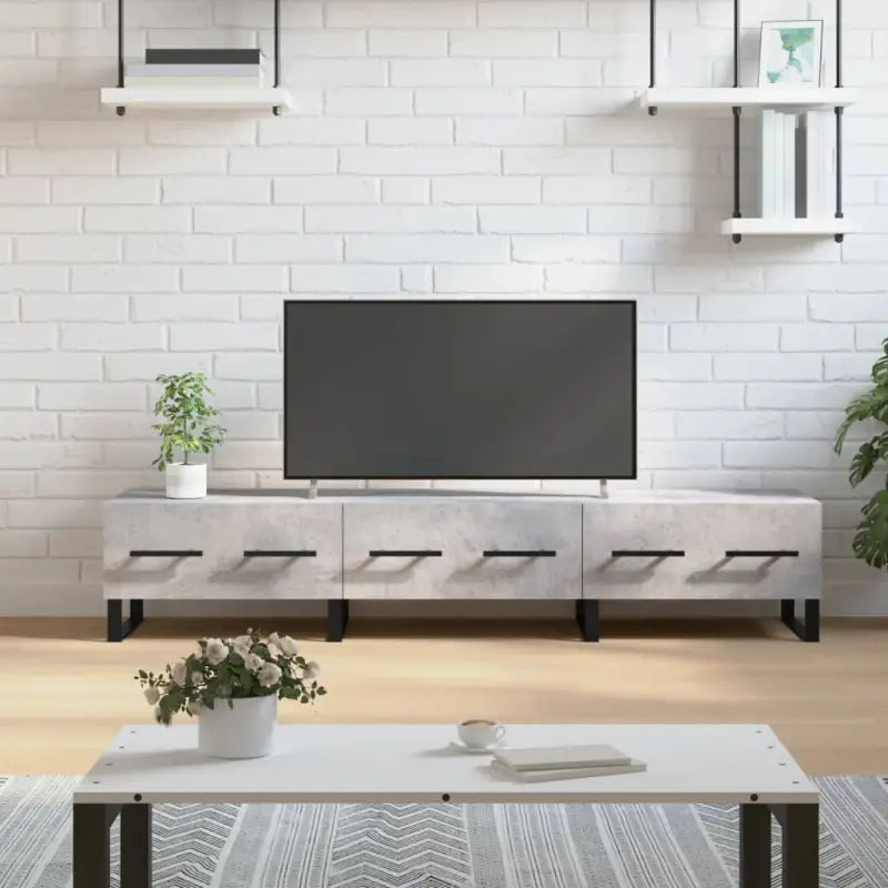 Tv-meubel met bewerkt hout en ijzeren poten voor een trendy uitstraling - Betongrijs / 1 - Tv-meubels