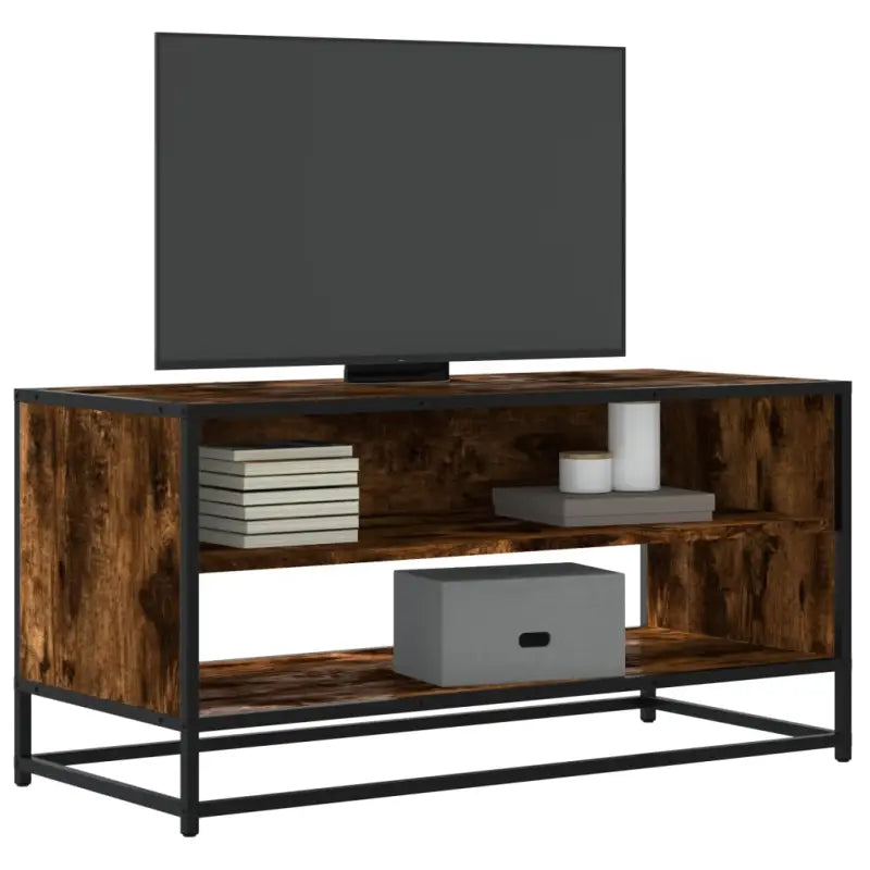 Tv-meubel met bewerkt hout en industrieel metalen frame - Gerookt eiken / 1 / 91 cm - Tv-meubels