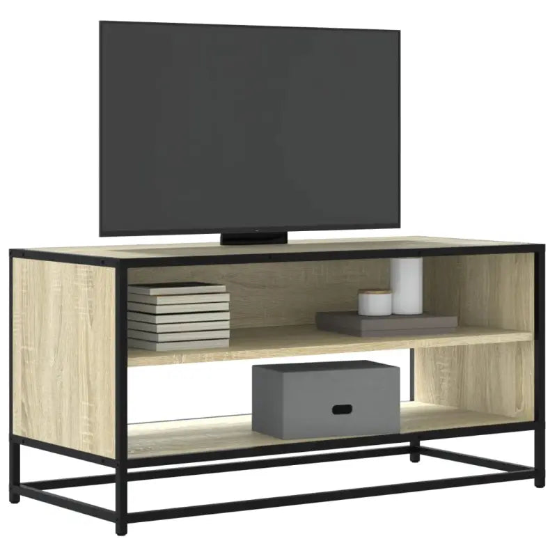 Tv-meubel met bewerkt hout en industrieel metalen frame - Sonoma eiken / 1 / 91 cm - Tv-meubels