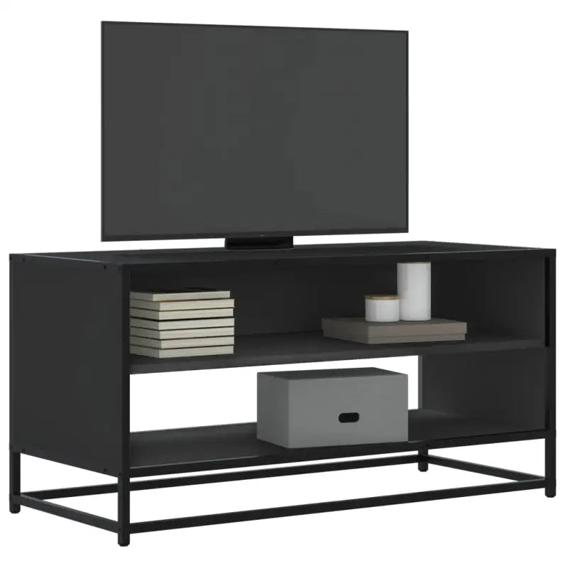 Tv-meubel met bewerkt hout en industrieel metalen frame - Zwart / 1 / 91 cm - Tv-meubels