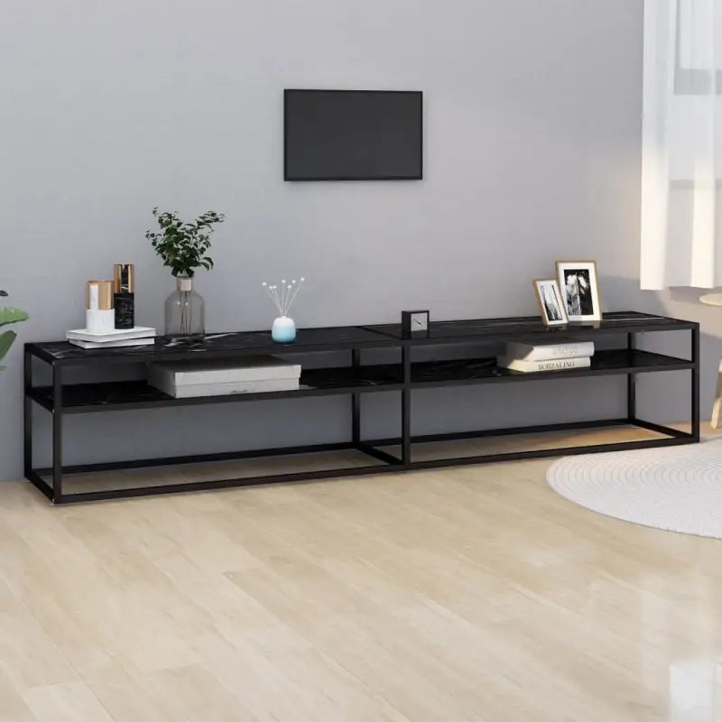 Tv-meubel met gehard glas een strak en stabiel ontwerp - Zwart en zwartmarmer / 1 / 220 cm - Tv-meubels