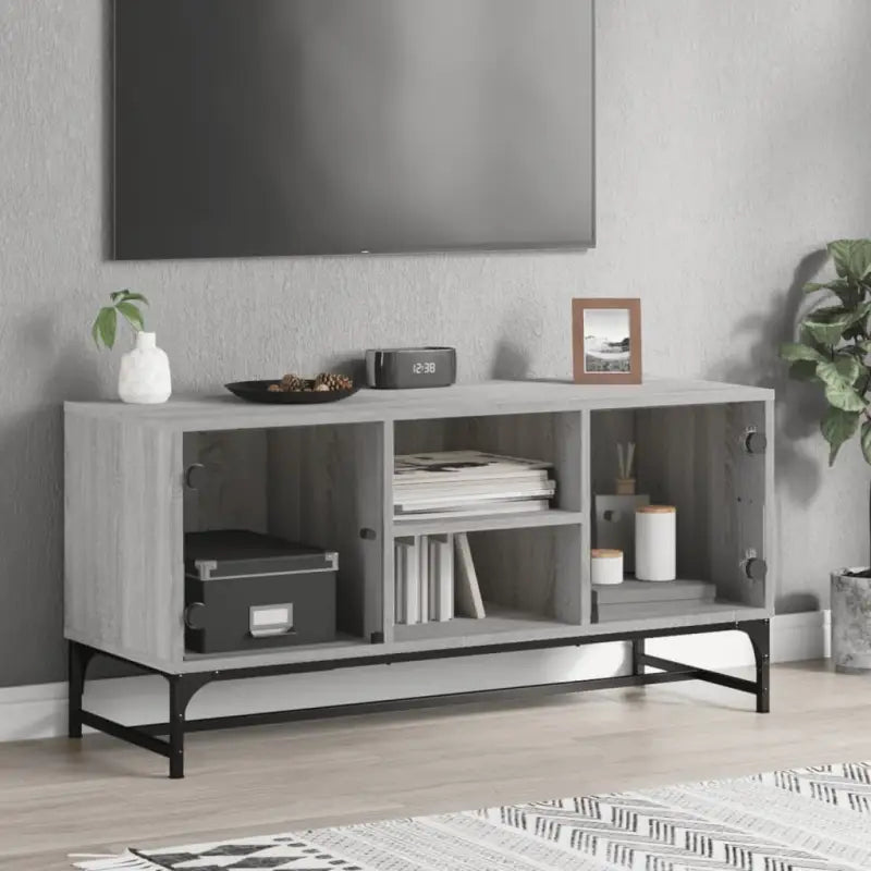 Tv-meubel met glazen deuren en bewerkt hout voor een stijlvolle inrichting - Grijs sonoma / 1 - Tv-meubels