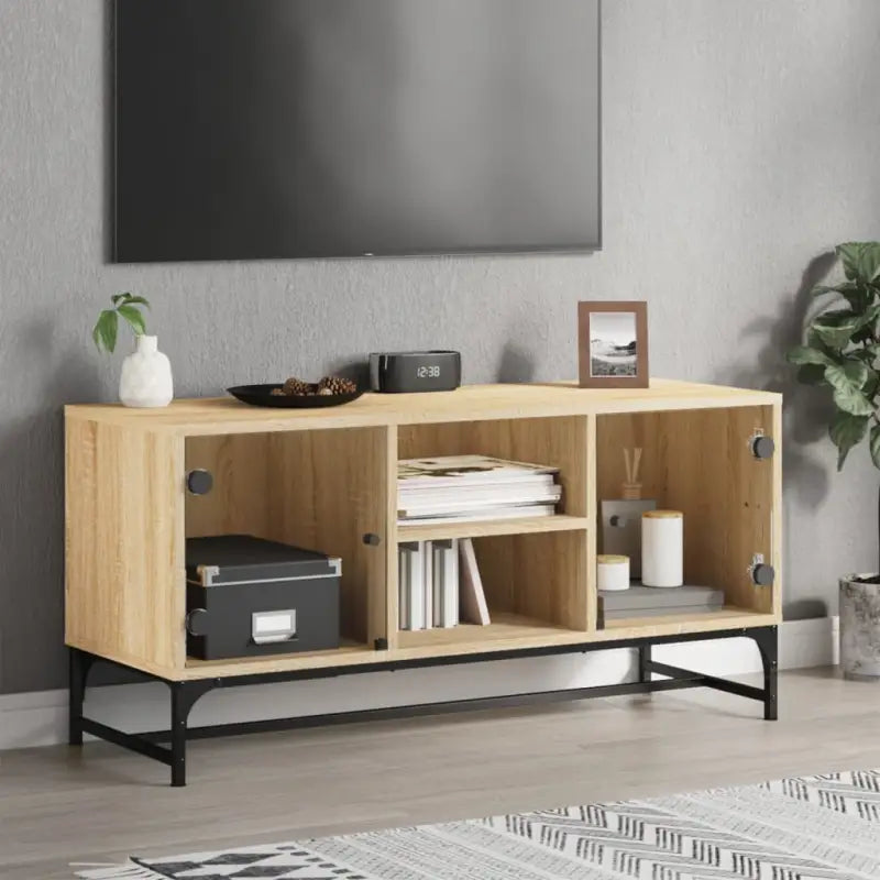 Tv-meubel met glazen deuren en bewerkt hout voor een stijlvolle inrichting - Sonoma eiken / 1 - Tv-meubels