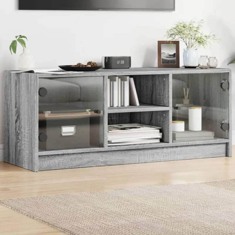 Tv-meubel met glazen deuren en bewerkt hout voor een strakke look - Grijs sonoma / 1 - Tv-meubels