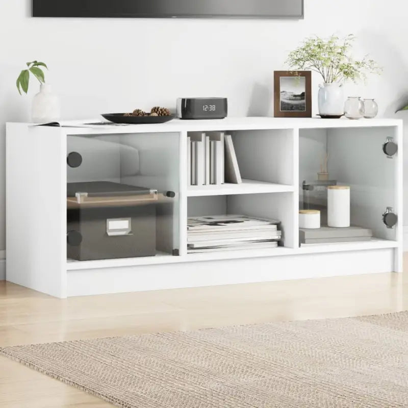 Tv-meubel met glazen deuren en bewerkt hout voor een strakke look - Wit / 1 - Tv-meubels