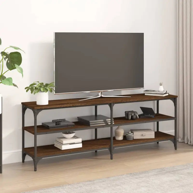 Tv-meubel met industrieel ontwerp en bewerkt hout met verstelbare poten - bruin eikenkleur / 1 / 140 cm - Tv-meubels