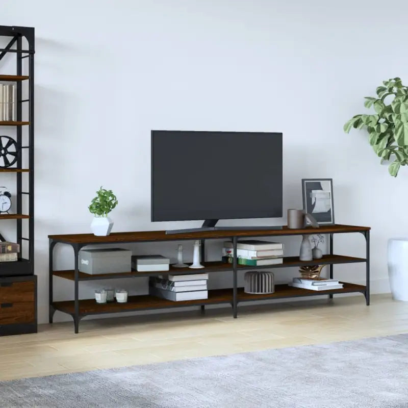 Tv-meubel met industrieel ontwerp en bewerkt hout met verstelbare poten - bruin eikenkleur / 1 / 200 cm - Tv-meubels