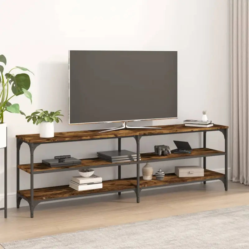 Tv-meubel met industrieel ontwerp en bewerkt hout met verstelbare poten - Gerookt eiken / 1 / 160 cm - Tv-meubels