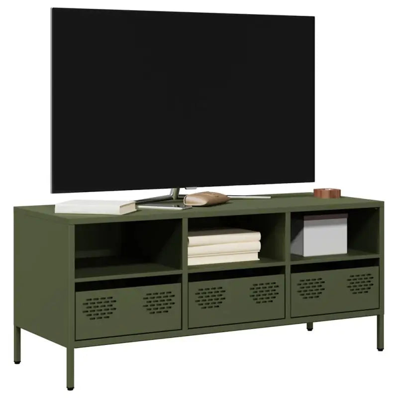 Tv-meubel met koudgewalst staal en verstelbare schroefpoten - Olijfgroen / 1 / 101.5 cm - Tv-meubels