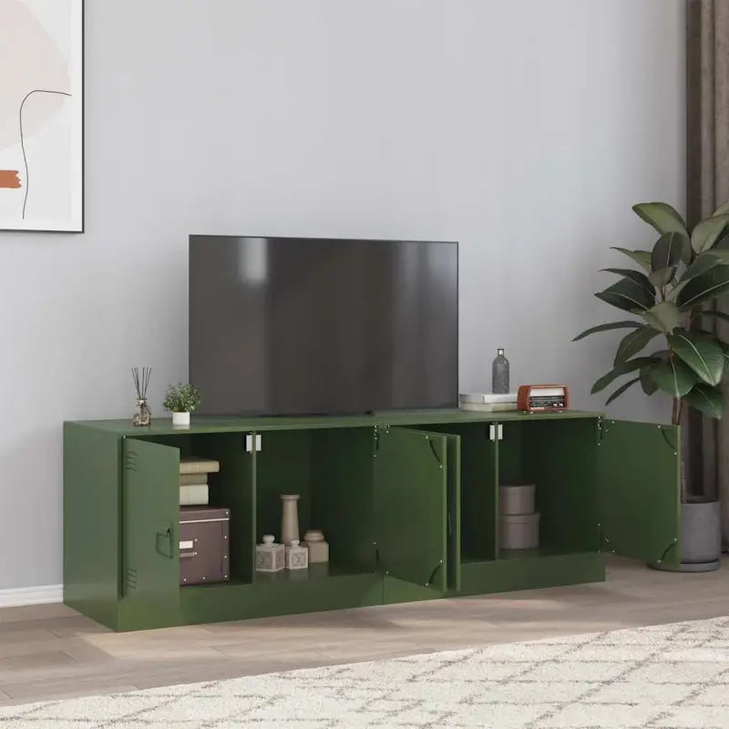Tv-meubel met koudgewalst staal voor een trendy en stabiel design - Olijfgroen / 2 - Tv-meubels