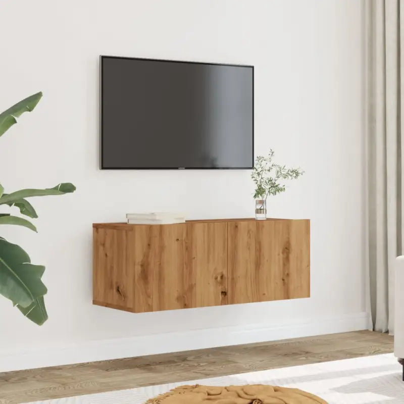 Tv-meubel met neerklapbare deuren en bewerkt hout voor een stijlvolle kamer - artisanaal eikenkleurig / 2 / 80 cm
