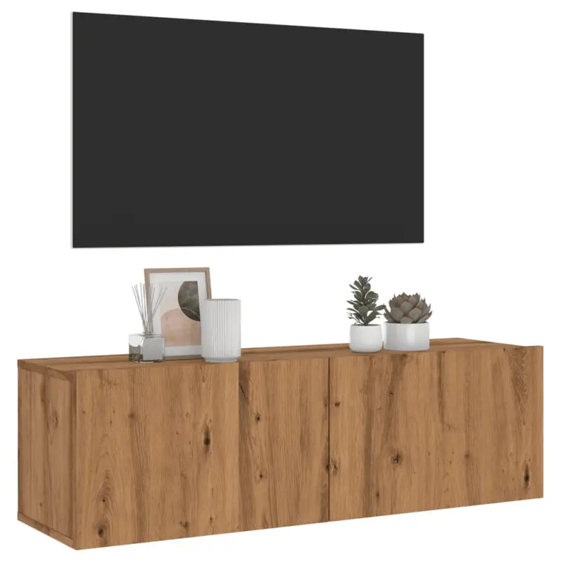 Tv-meubel met neerklapbare deuren en bewerkt hout voor een stijlvolle kamer - artisanaal eikenkleurig / 1 / 100 cm
