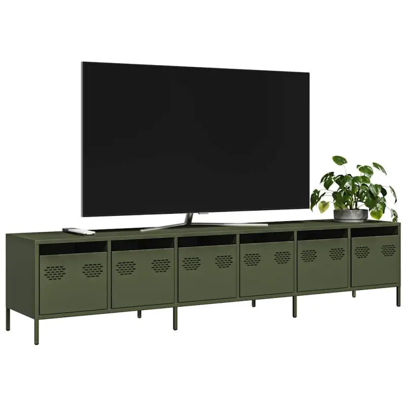Tv-meubel met opbergruimte in robuust koudgewalst staal - Olijfgroen / 1 / 202 cm - Tv-meubels