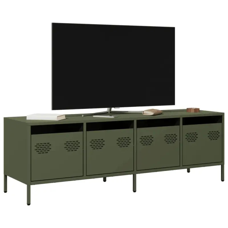 Tv-meubel met opbergruimte in robuust koudgewalst staal - Olijfgroen / 1 / 135 cm - Tv-meubels