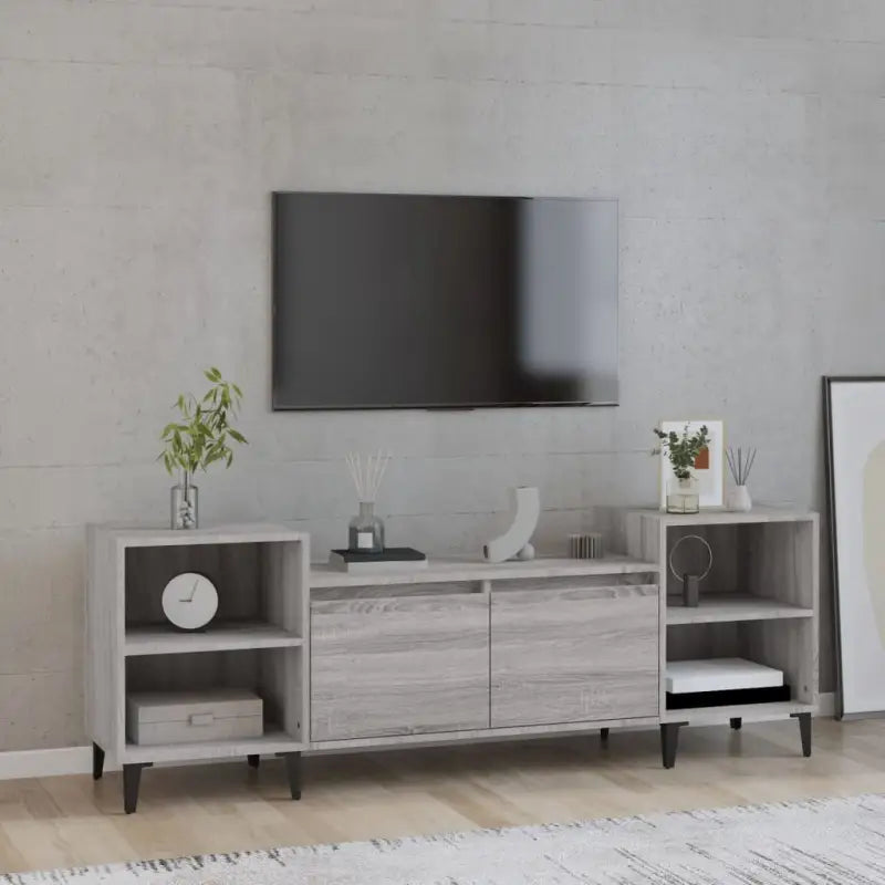 Tv-meubel van bewerkt hout in grijs sonoma met stevig en stijlvol design - Tv-meubels