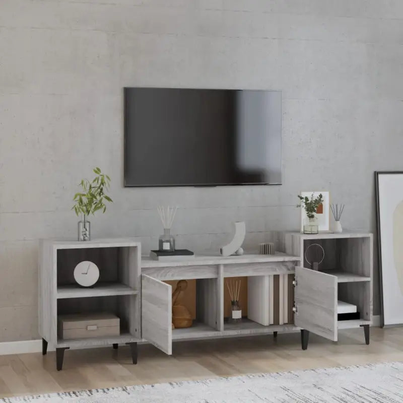 Tv-meubel van bewerkt hout in grijs sonoma met stevig en stijlvol design - Tv-meubels
