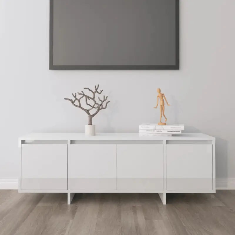 Tv-meubel van bewerkt hout met 4 deuren voor een stijlvolle woonkamer - Hoogglans wit / 1 - Tv-meubels
