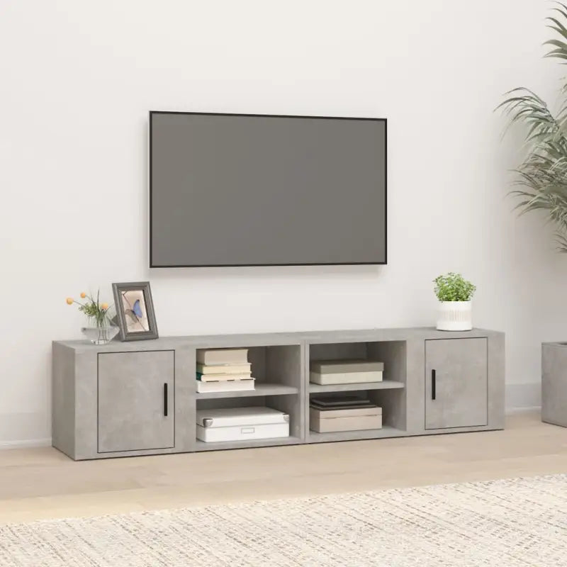 Tv-meubel van bewerkt hout met eigentijds en stevig design - Betongrijs / 2 - Tv-meubels