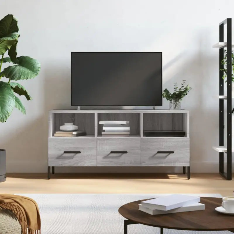 Tv-meubel van bewerkt hout met ijzeren poten en praktisch design - Grijs sonoma / 1 - Tv-meubels