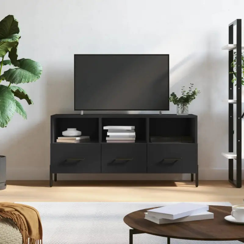 Tv-meubel van bewerkt hout met ijzeren poten en praktisch design - Zwart / 1 - Tv-meubels
