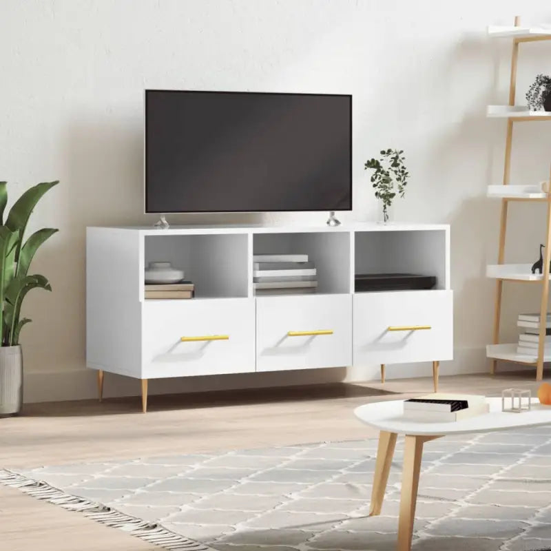 Tv-meubel van bewerkt hout met ijzeren poten en trendy design - Hoogglans wit / 1 - Tv-meubels