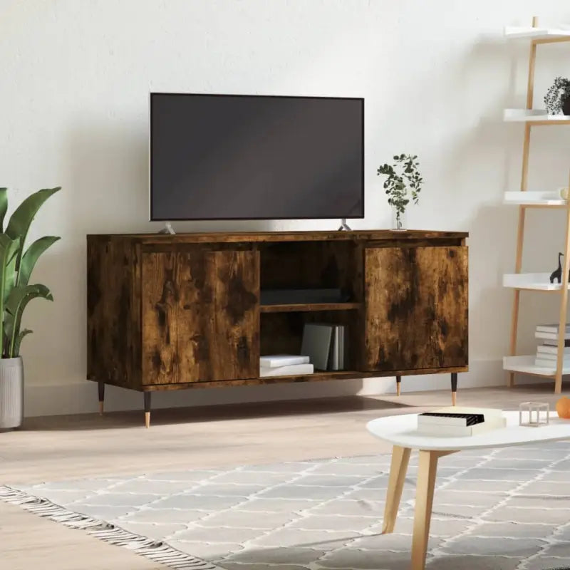 Tv-meubel van bewerkt hout met ijzeren poten en veel opbergruimte - Gerookt eiken / 1 - Tv-meubels