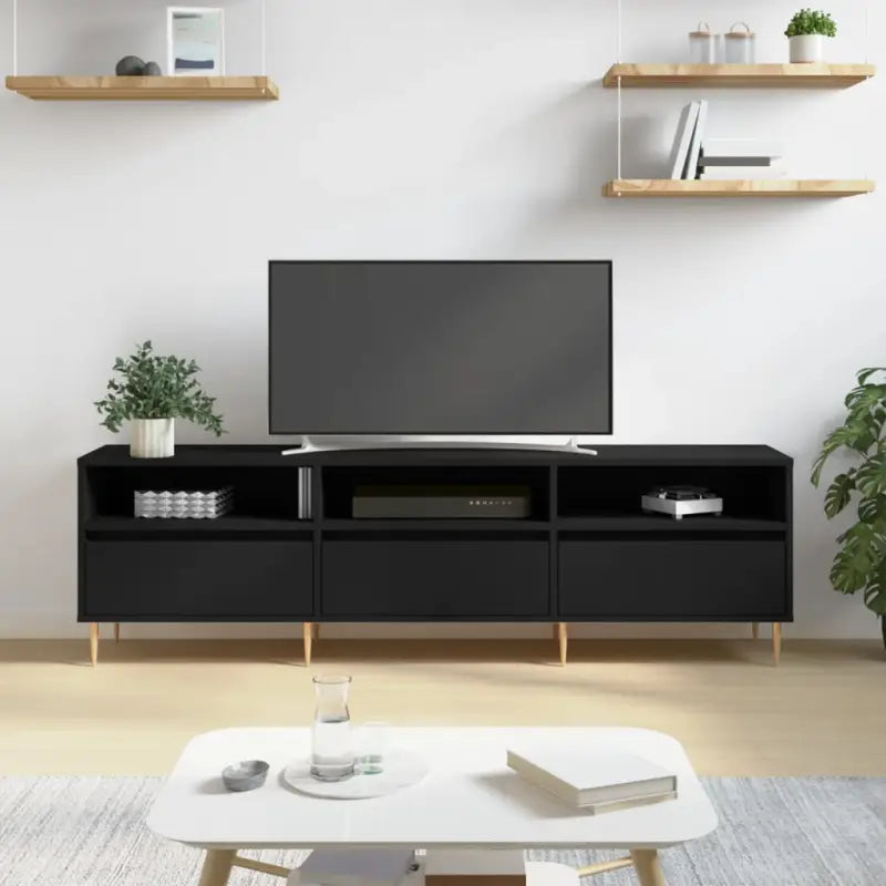 Tv-meubel van bewerkt hout met ijzeren poten en veel opbergruimte - Zwart / 1 - Tv-meubels