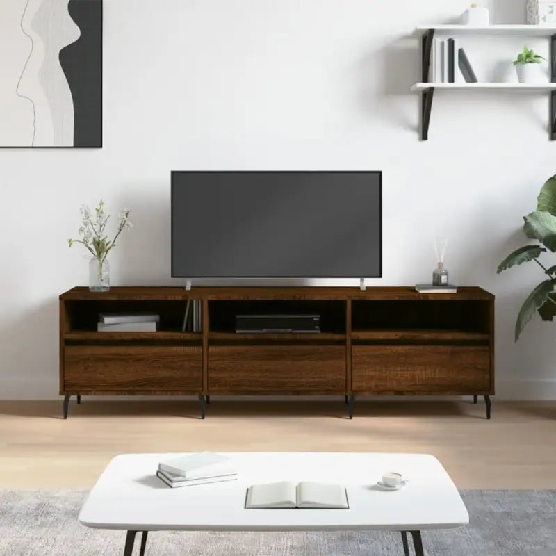 Tv-meubel van bewerkt hout met ijzeren poten en veel opbergruimte - Bruineiken / 1 - Tv-meubels