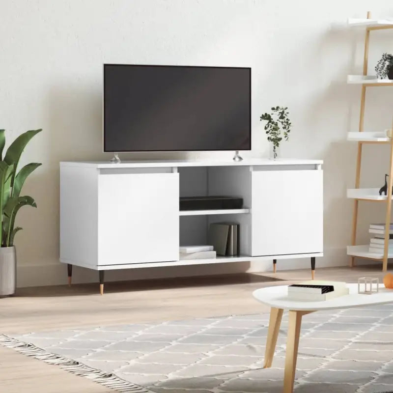 Tv-meubel van bewerkt hout met ijzeren poten en veel opbergruimte - Hoogglans wit / 1 - Tv-meubels