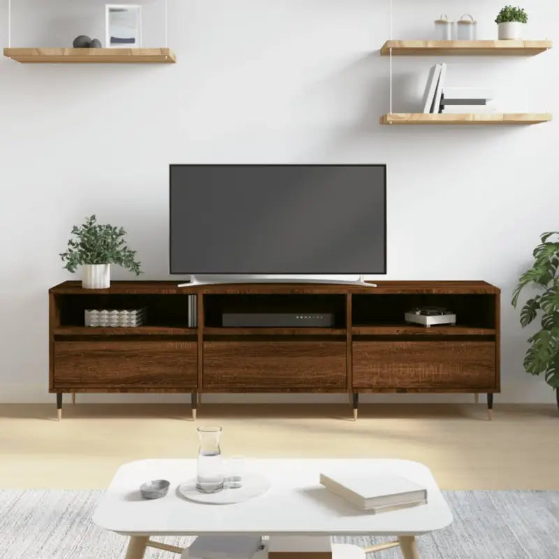 Tv-meubel van bewerkt hout met ijzeren poten en veel opbergruimte - Bruineiken / 1 - Tv-meubels