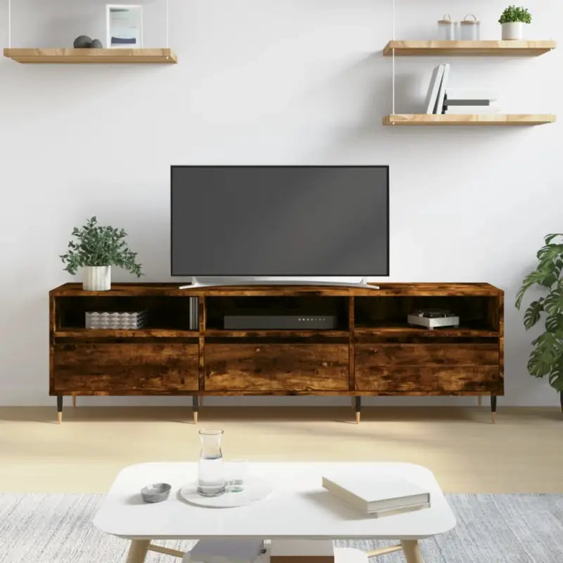 Tv-meubel van bewerkt hout met ijzeren poten en veel opbergruimte - Gerookt eiken / 1 - Tv-meubels