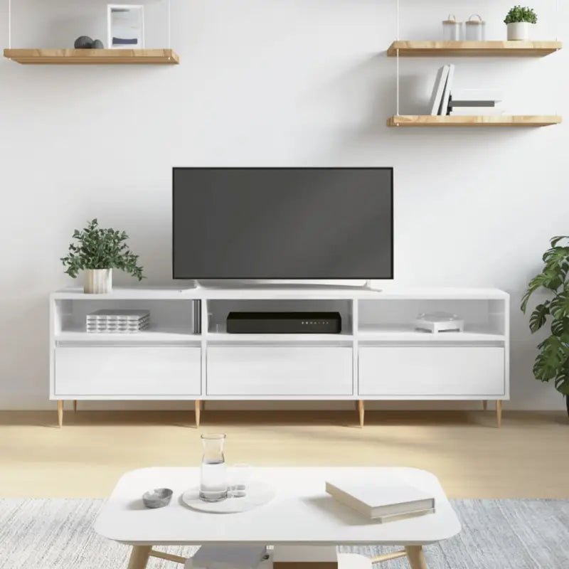 Tv-meubel van bewerkt hout met ijzeren poten en veel opbergruimte - Hoogglans wit / 1 - Tv-meubels