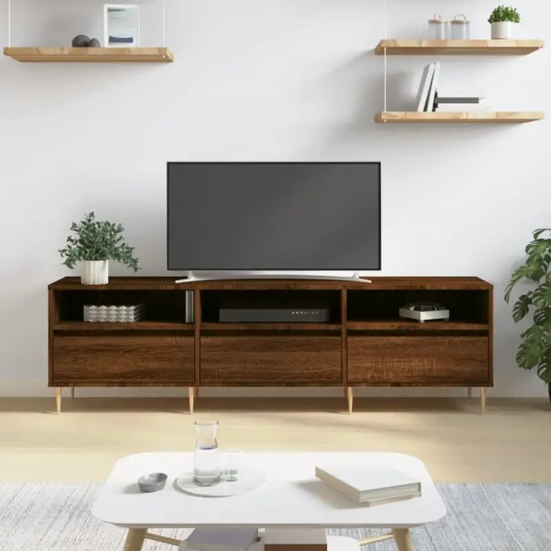 Tv-meubel van bewerkt hout met ijzeren poten en veel opbergruimte - Bruineiken / 1 - Tv-meubels
