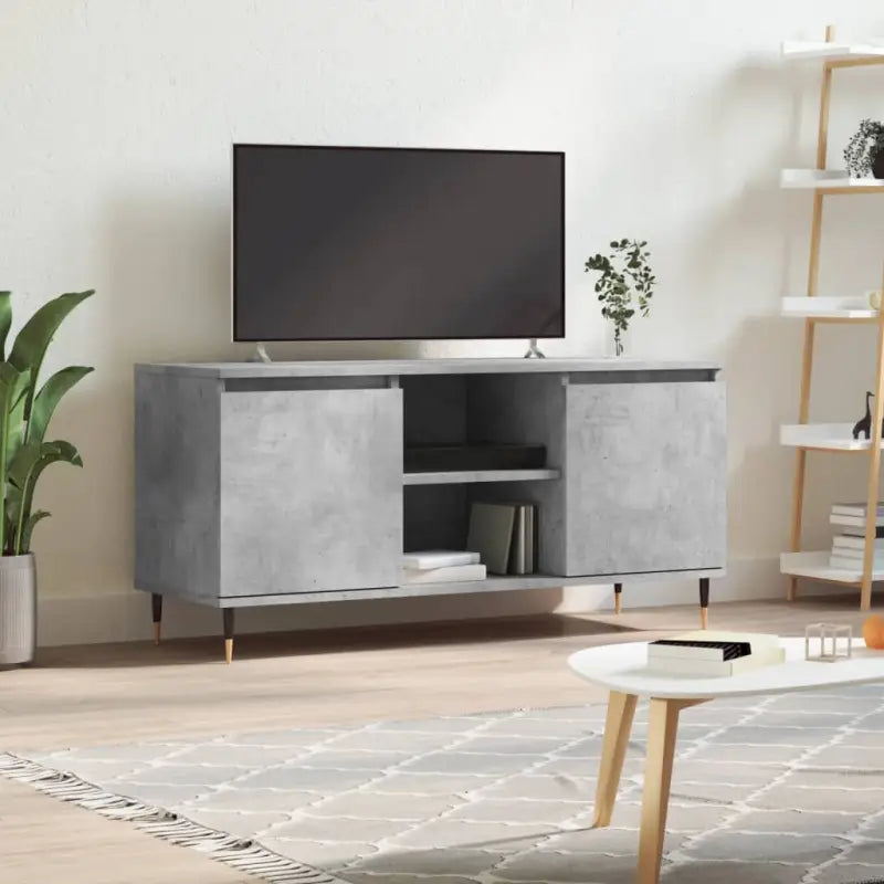 Tv-meubel van bewerkt hout met ijzeren poten en veel opbergruimte - Betongrijs / 1 - Tv-meubels