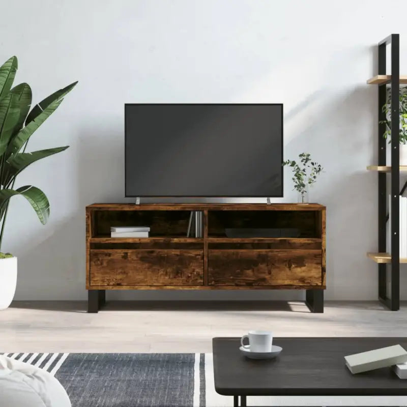 Tv-meubel van bewerkt hout met ijzeren poten en veel opbergruimte - Gerookt eiken / 1 - Tv-meubels