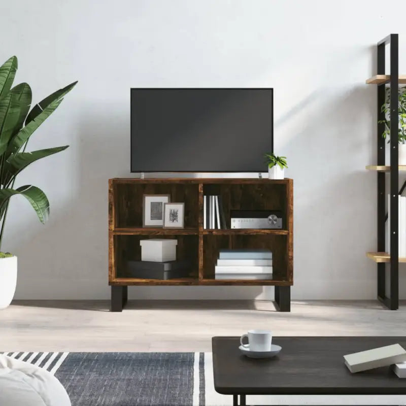 Tv-meubel van bewerkt hout met ijzeren poten en veel opbergruimte - Gerookt eiken / 1 - Tv-meubels