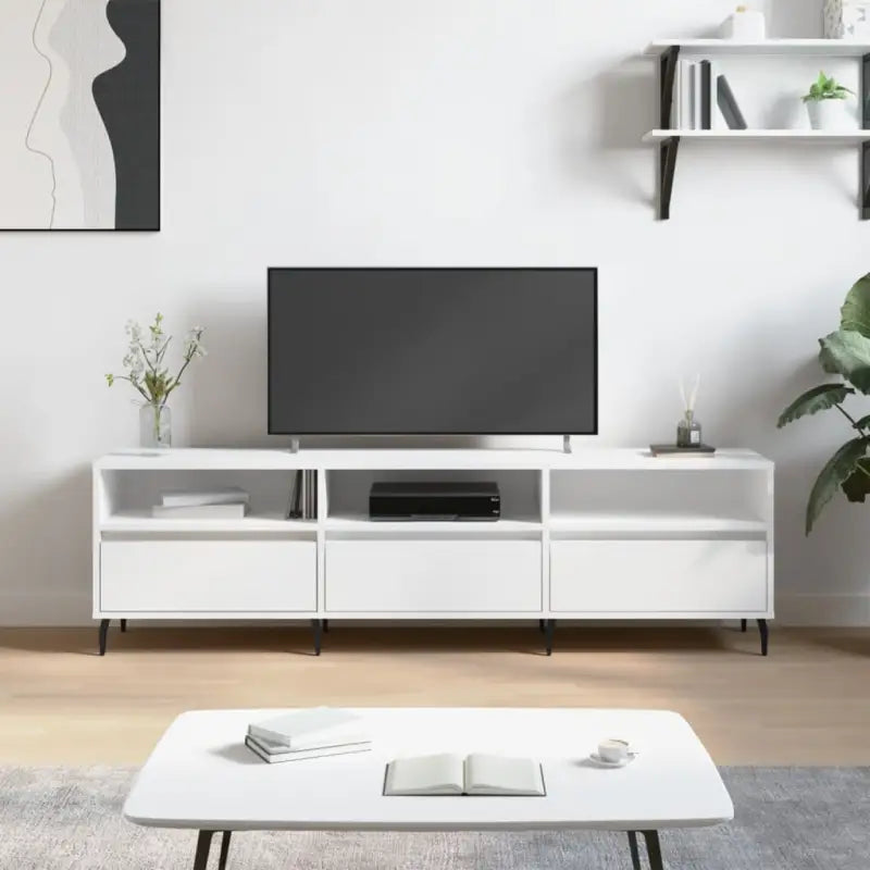 Tv-meubel van bewerkt hout met ijzeren poten en veel opbergruimte - Wit / 1 - Tv-meubels