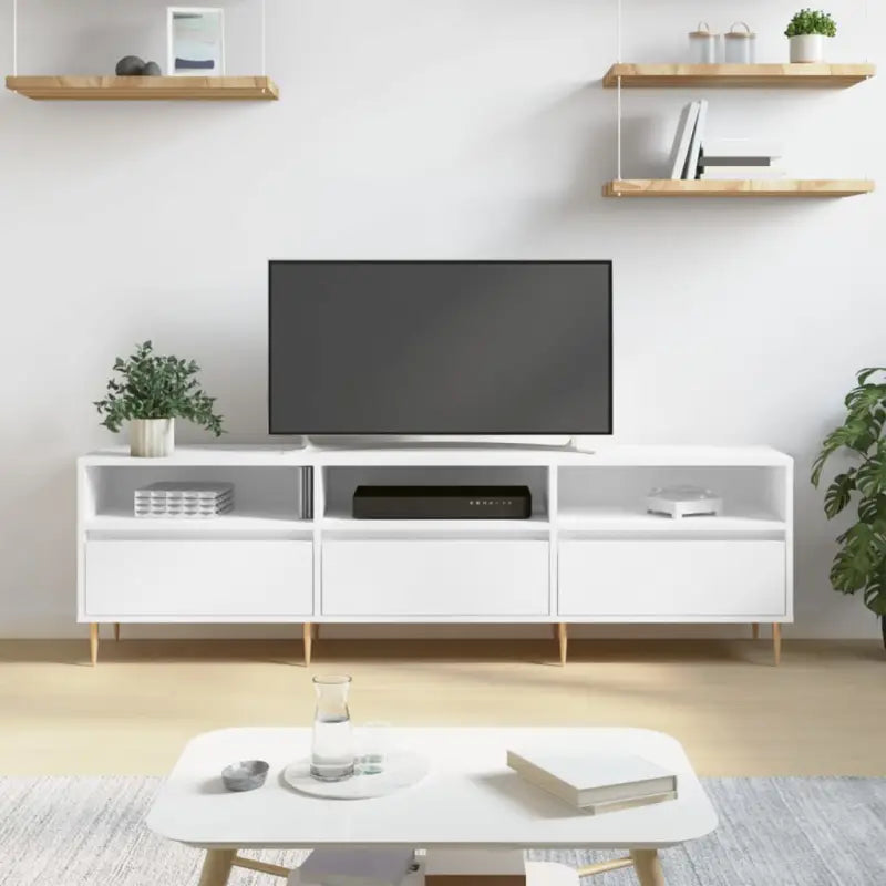 Tv-meubel van bewerkt hout met ijzeren poten en veel opbergruimte - Wit / 1 - Tv-meubels
